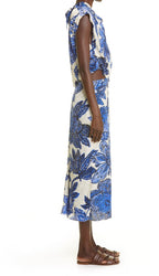 JOHANNA ORTIZ Gotas De Fuego Cutout Draped Floral-Jacquard Blue Midi Dress - House Of Huntington