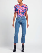 Isabel Marant Zinalia Pink Graphic Abstract Print Cotton Crop Top