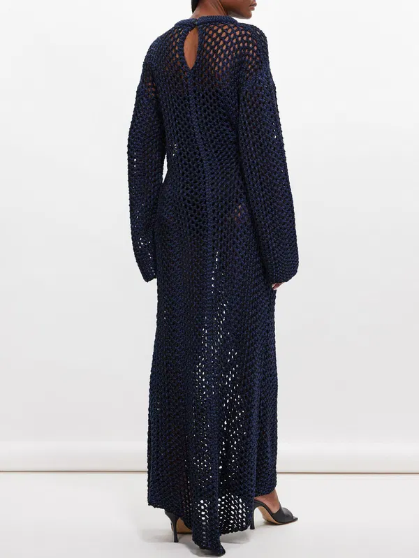 Robe longue bleu marine en coton biologique tricoté Raey