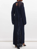 Robe longue bleu marine en coton biologique tricoté Raey