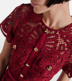 Self-Portrait Red Guipure Lace Gold Button Detail Midi Dress