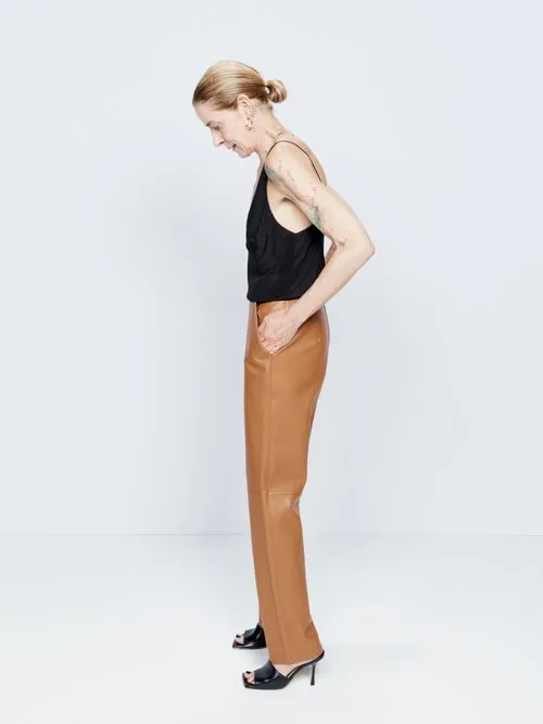 Raey Lambskin Leather Tan Brown Tapered Hem Trousers - House Of Huntington