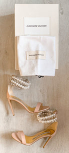 Alexandre Vauthier Pearl Crystal Ankle Strap Pink Sandal High Heels - House Of Huntington