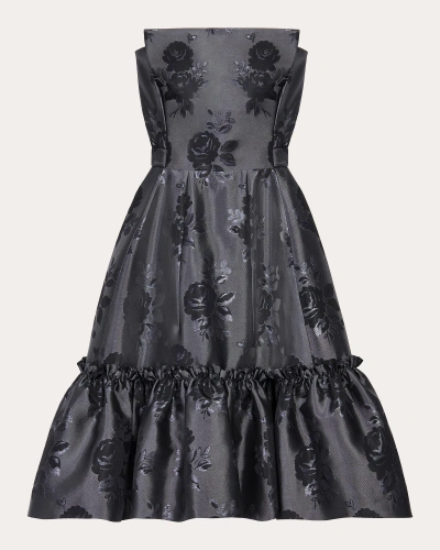 The Vampire's Wife Endurance Black Floral Jacquard Satin Strapless Dress - House Of Huntington