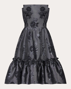 The Vampire's Wife Endurance Black Floral Jacquard Satin Strapless Dress - House Of Huntington