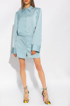 The Attico Sylvie Turquoise Satin Shirt Mini Dress