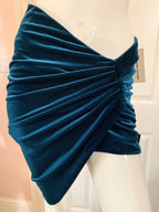 Alexandre Vauthier Emerald Green Velvet High Leg Ruched Bodycon Festive Party Skirt - House Of Huntington