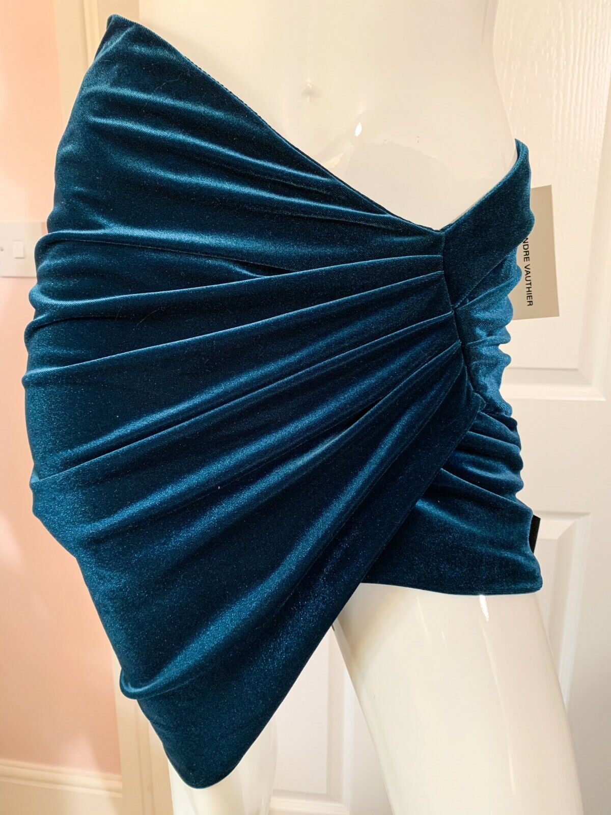 Alexandre Vauthier Emerald Green Velvet High Leg Ruched Bodycon Festive Party Skirt - House Of Huntington