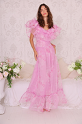 Amy Jane London Pink Aurora Fairytale Organza Floral Ruffle Neck Whimsy Gown - House Of Huntington