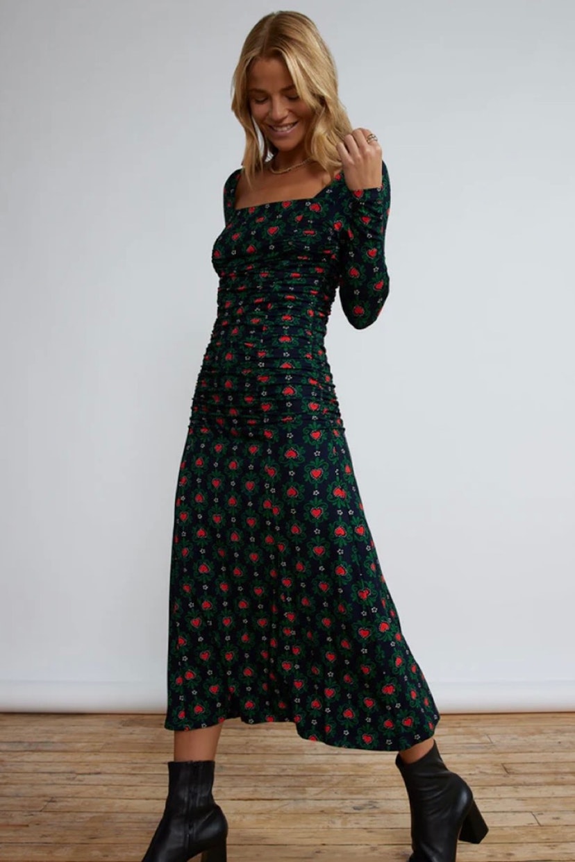 KITRI Deirdre Wavy Heart Print Long Sleeve Dress