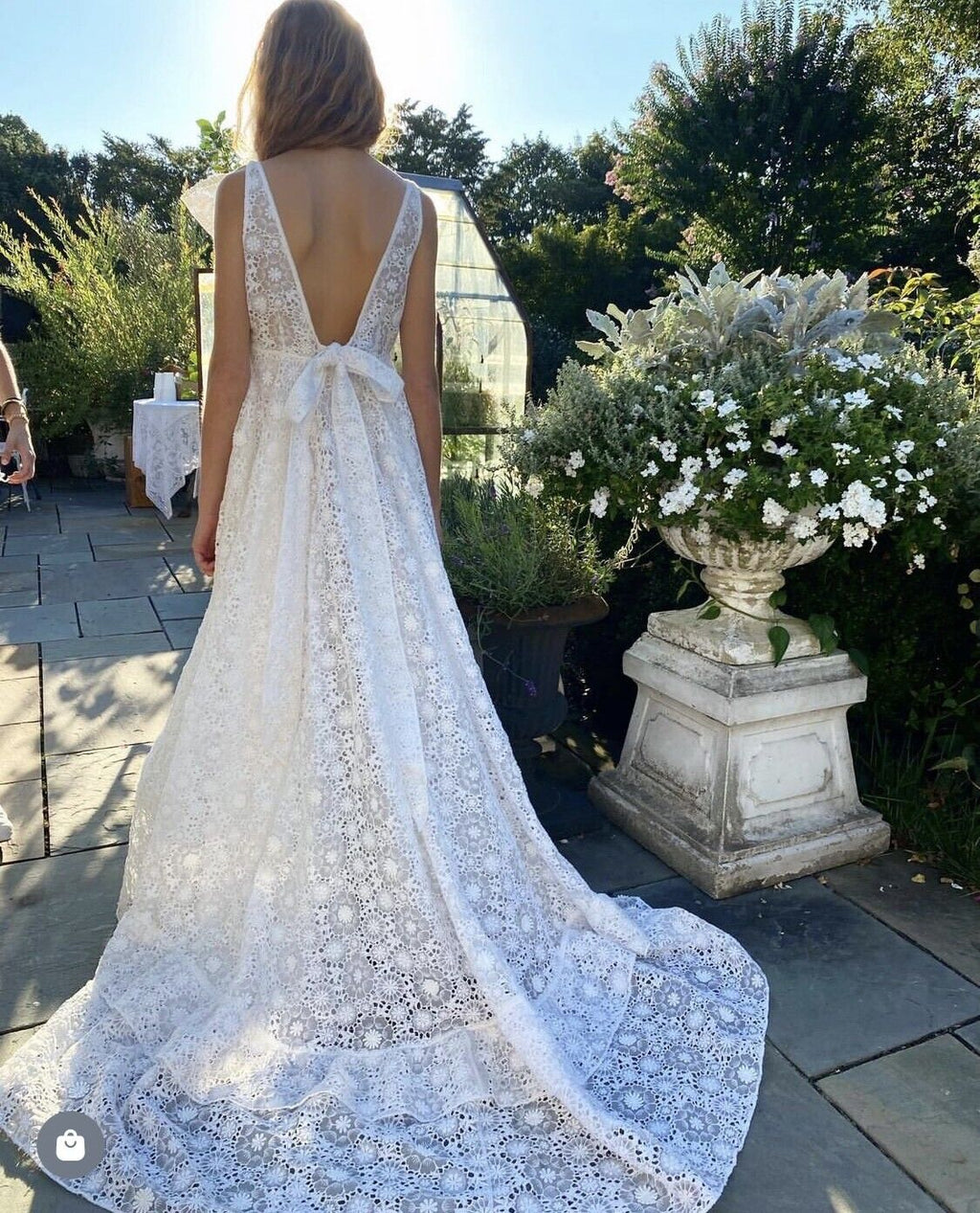 LoveShackFancy Bridal White Romantic Lace Bow Back Wedding Gown - House Of Huntington