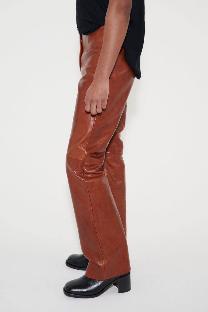 Our Legacy Mens Cognac Brown Leather Biker Pants Trousers - House Of Huntington