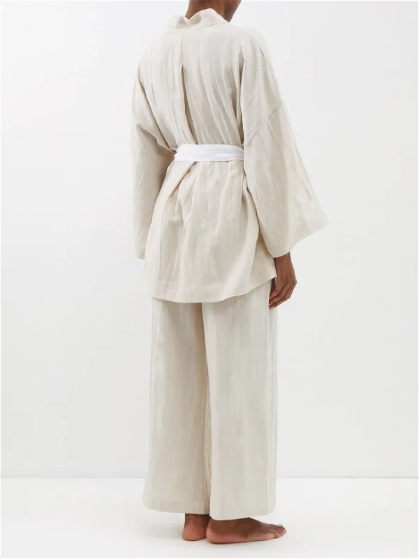 DEJI STUDIOS Oatmel Linen Undone Robe - House Of Huntington