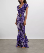 Rat and Boa Lucille Blue Iris Orchid Ruffle Maxi Dress