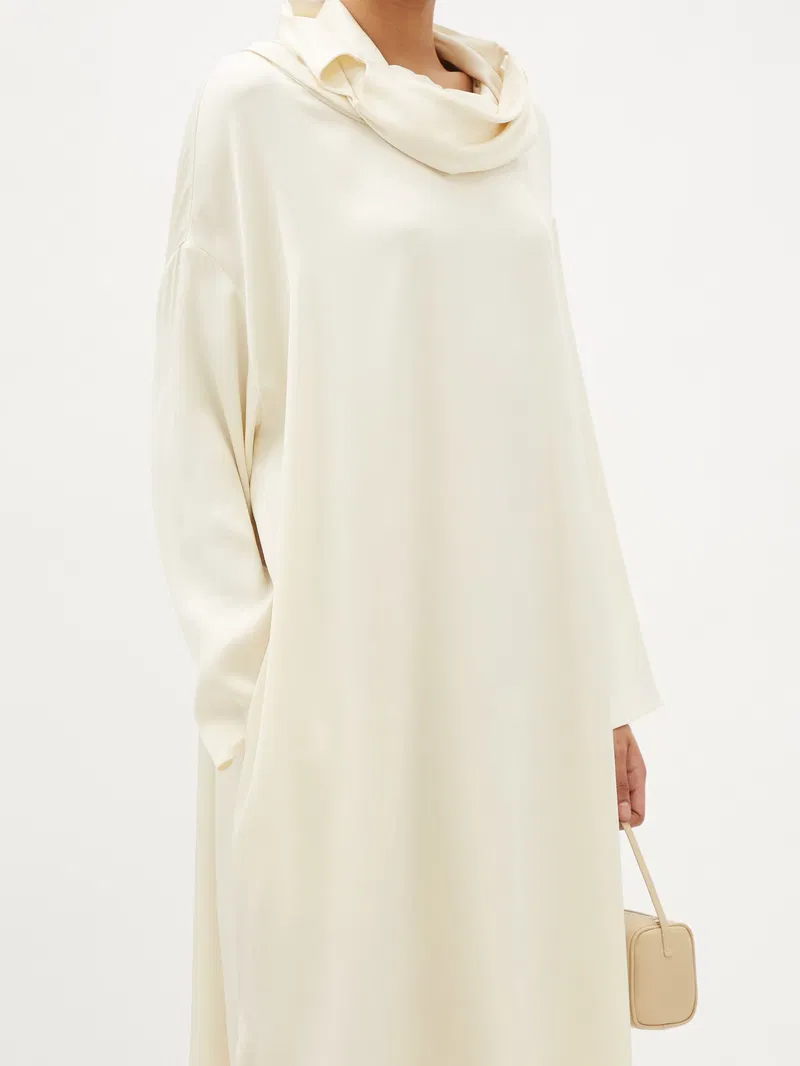 cos cowl neck long sleeve dress COS Grey Cowl Neck Long Sleeve Faux Wrap Sweater Dress Asymmetrical XS Pockets