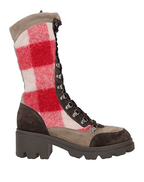 Emporio Armani Red Checked Wool Winter Suede Boots