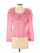 Rixo London Pink Ditsy Daisy Floral Ruffle Pleat Neck Leila Blouse - House Of Huntington