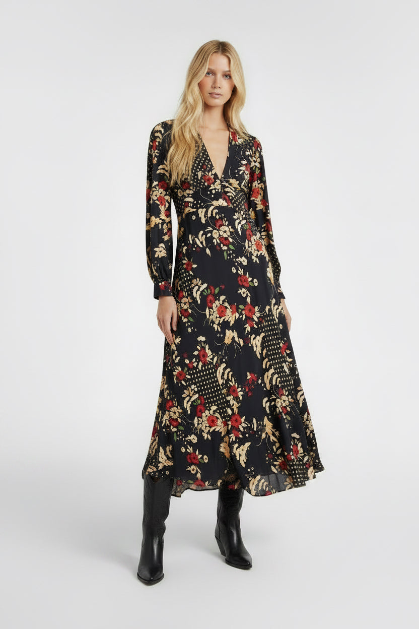 Rixo London Black Trula Floral-Print Maxi Dress