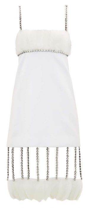 CHRISTOPHER KANE Bridal White Feather Detail Crystal Chain Fringe Hem Mini Dress - House Of Huntington