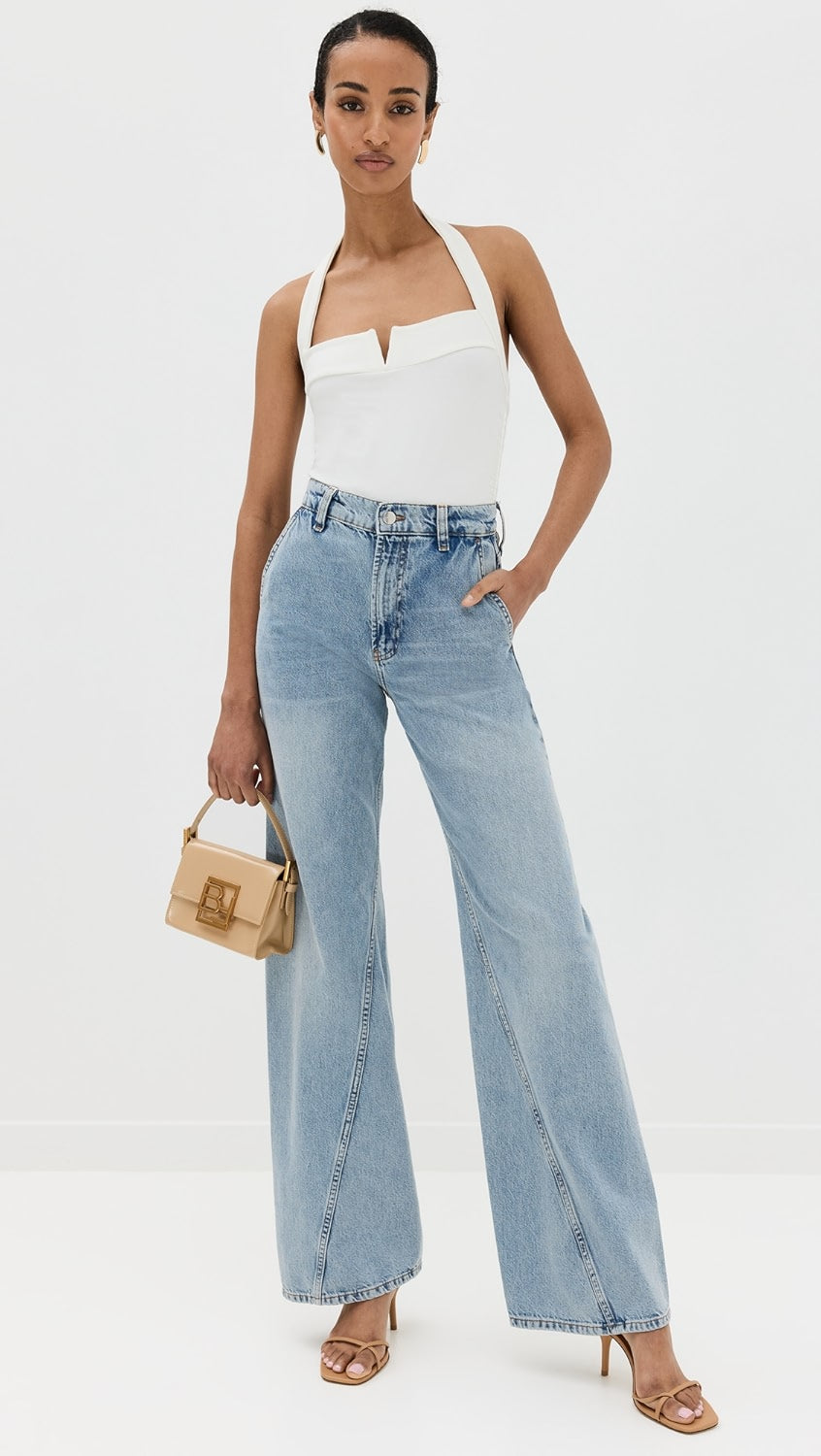 Reformation Arwen White Knit Halterneck Ruched Side Top