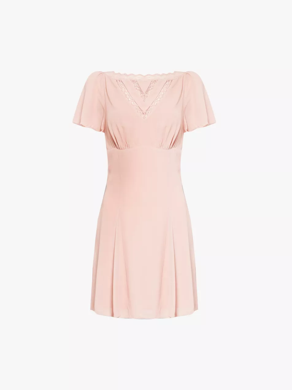 Reformation Dusty Pink Malena Lace Chiffon Dress