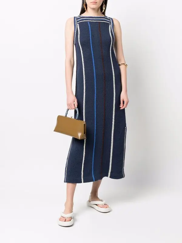 Robe longue rayée en maille crochetée bleu marine Jil Sander