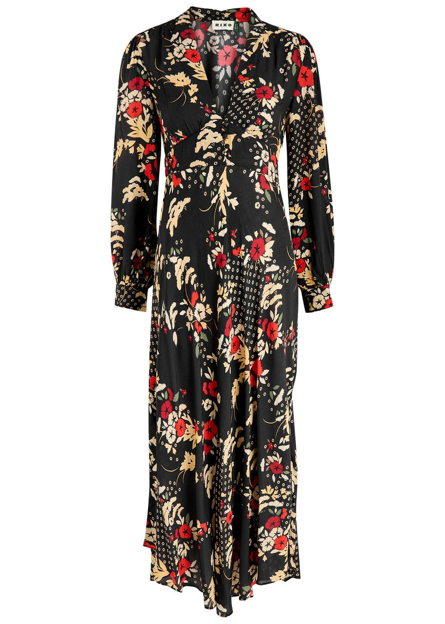 Rixo London Black Trula Floral-Print Maxi Dress