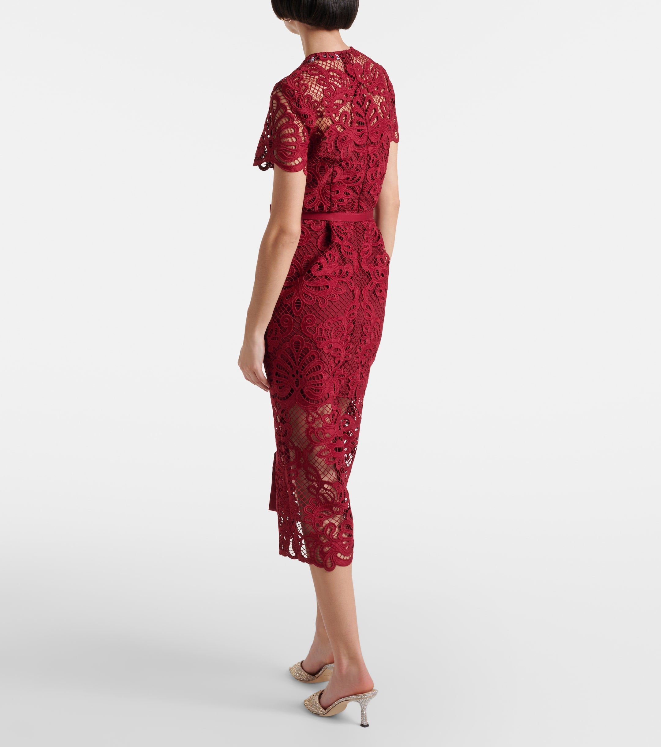 self portrait red guipure lace midi dress Self-Portrait Red Guipure Lace Midi Dress L Self-Portrait