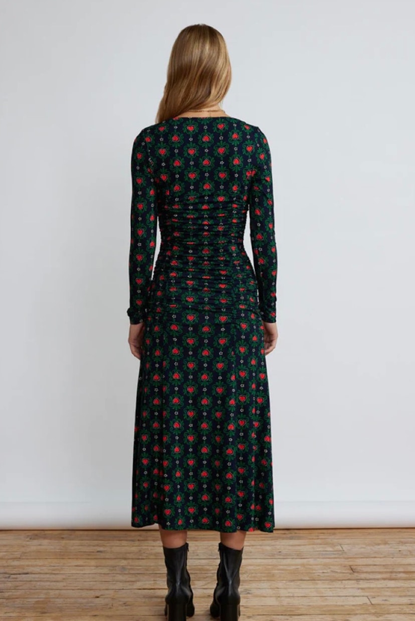 KITRI Deirdre Wavy Heart Print Long Sleeve Dress