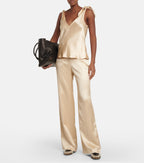 Gabriela Hearst Bow Tie-Up Strap Silk Satin Champagne Arrow Top