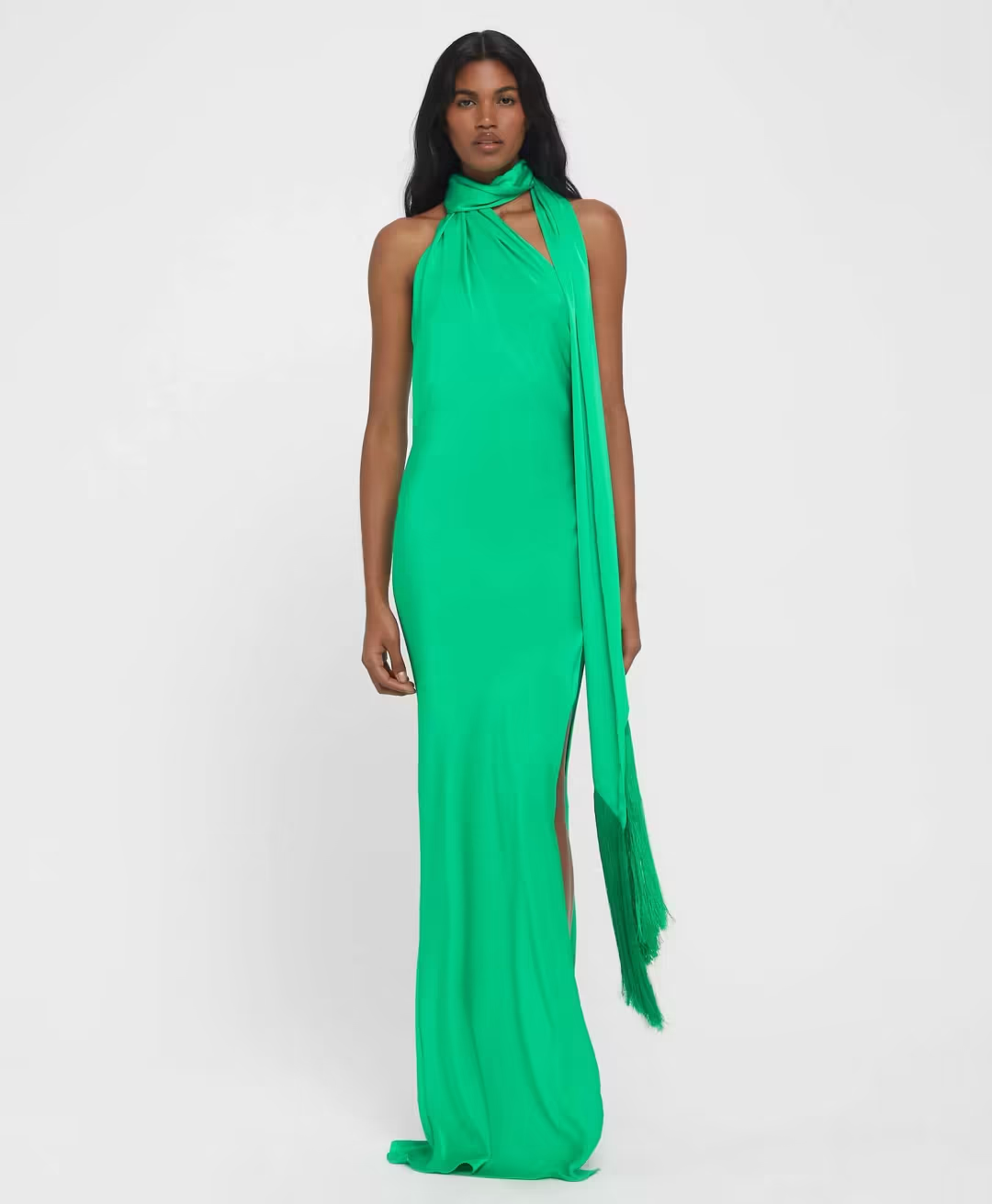 Rat and Boa Green Azzara Satin Draped Maxi Dress