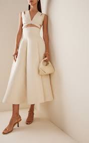 EMILIA WICKSTEAD Jax Cutout-Waist Duchess Satin Ivory Gown - House Of Huntington