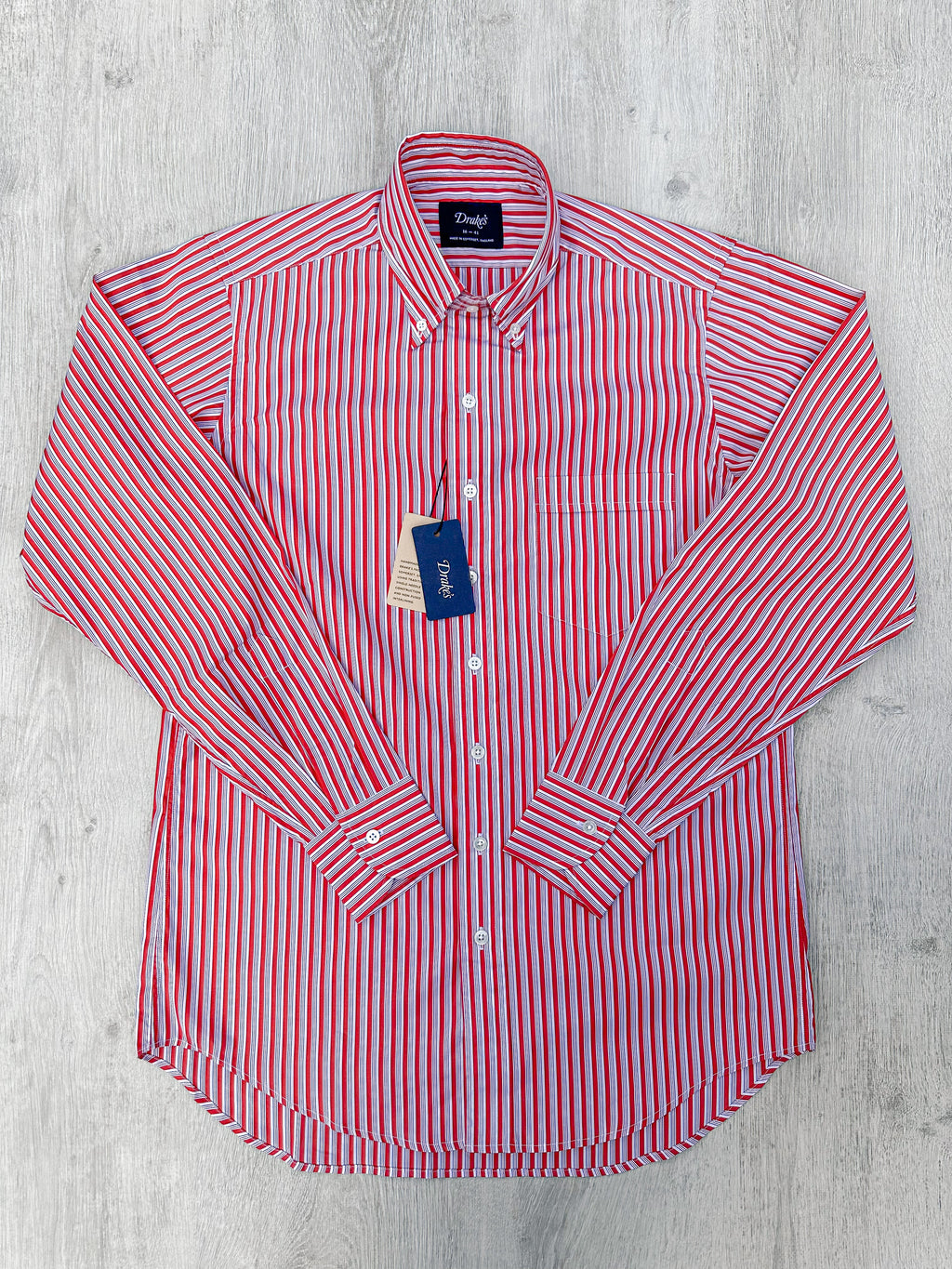 Drake's Red White Cotton Poplin Striped Shirt - House Of Huntington
