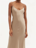 RAEY V-Neck Silk-Satin Beige Grey Maxi Dress - House Of Huntington