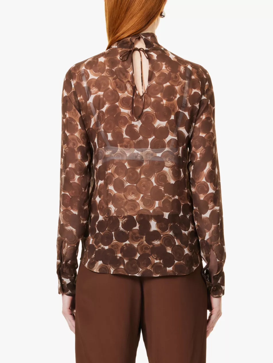 Dries Van Noten Conis Brown Abstract Print Silk Shirt