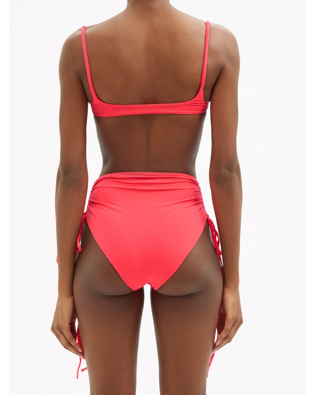 ISA BOULDER Pink Lester Gathered-Side High-Leg Bikini Bottoms - House Of Huntington
