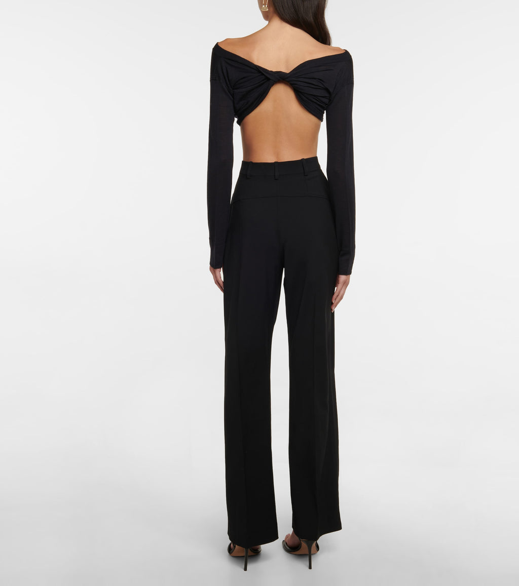 Jacquemus Soli Wool Cropped Black Button-Up Cardigan