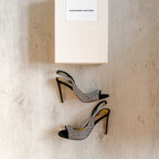 Alexandre Vauthier Black Crystal Studded Amber Sandal Slingback Open Toe High Heels - House Of Huntington