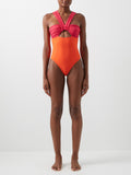 NENSI DOJAKA Orange Pink Butterfly Two Tone Cut-Out Swimsuit - House Of Huntington
