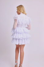 Amy Jane London White Long Sleeve Ruffle Tiered Detail Flared Evalina Mini Dress - House Of Huntington