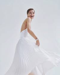 GALVAN London Bridal White Provence Pleat Crepe High Halterneck Wedding Gown - House Of Huntington