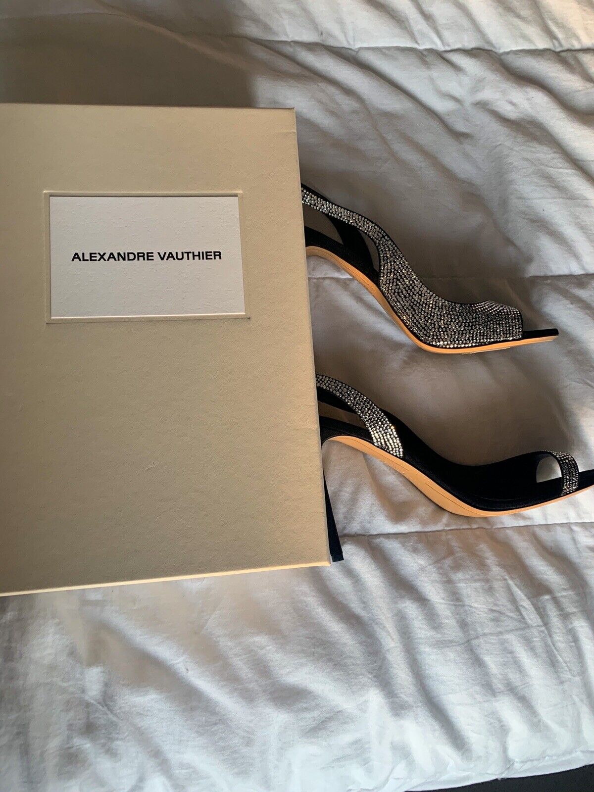 Alexandre Vauthier Black Crystal Studded Amber Sandal Slingback Open Toe High Heels - House Of Huntington