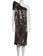 Halpern Sequinned One Shoulder Rainbow Party Dress