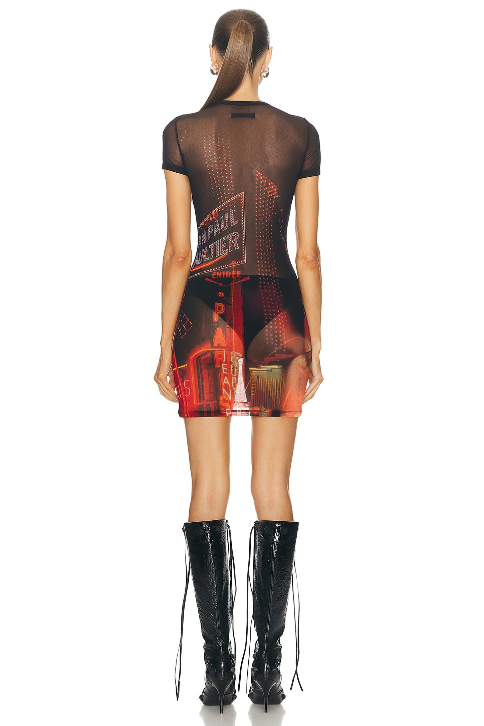 Jean Paul Gaultier Pigalle Paris Print Mesh Mini Dress