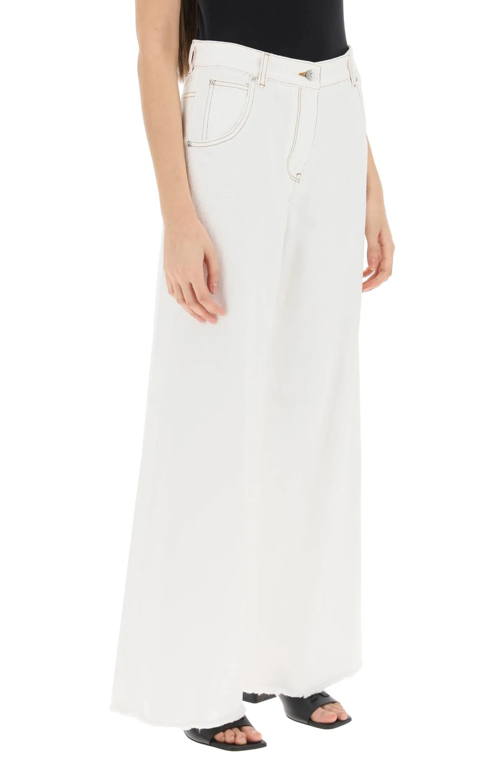 Etro White Denim  Paisley Embroidered Palazzo Wide Leg  Jeans