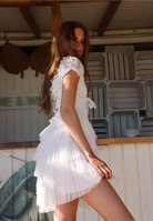 Amy Jane London White Sofia Lace Coquette Corset Style Ballerina Tulle Hem Mini Dress - House Of Huntington