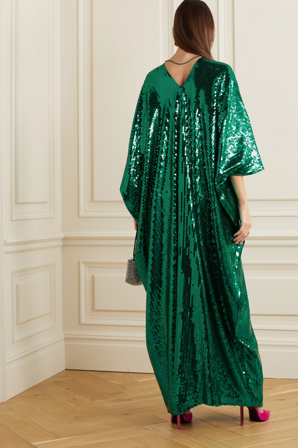 Taller Marmo Green Gala Disco sequinned Crepe Kaftan Gown