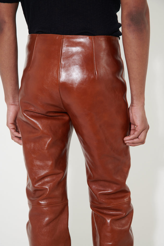 Our Legacy Mens Cognac Brown Leather Biker Pants Trousers - House Of Huntington