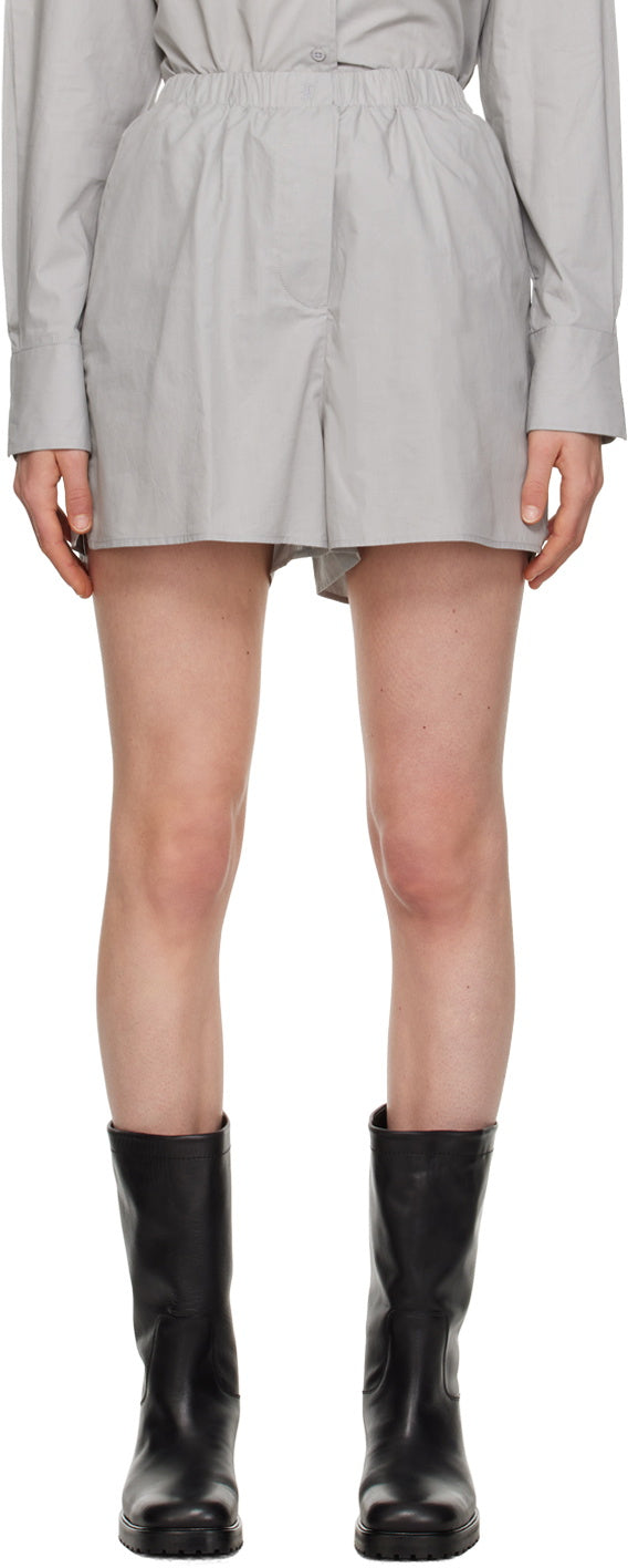 The Frankie Shop Grey Lui Logo Embroidered Front Cotton Boxer Shorts