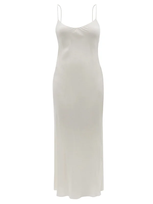 Raey Thin-Strap Silk Crepe De Chine Light Grey Slip Dress - House Of Huntington